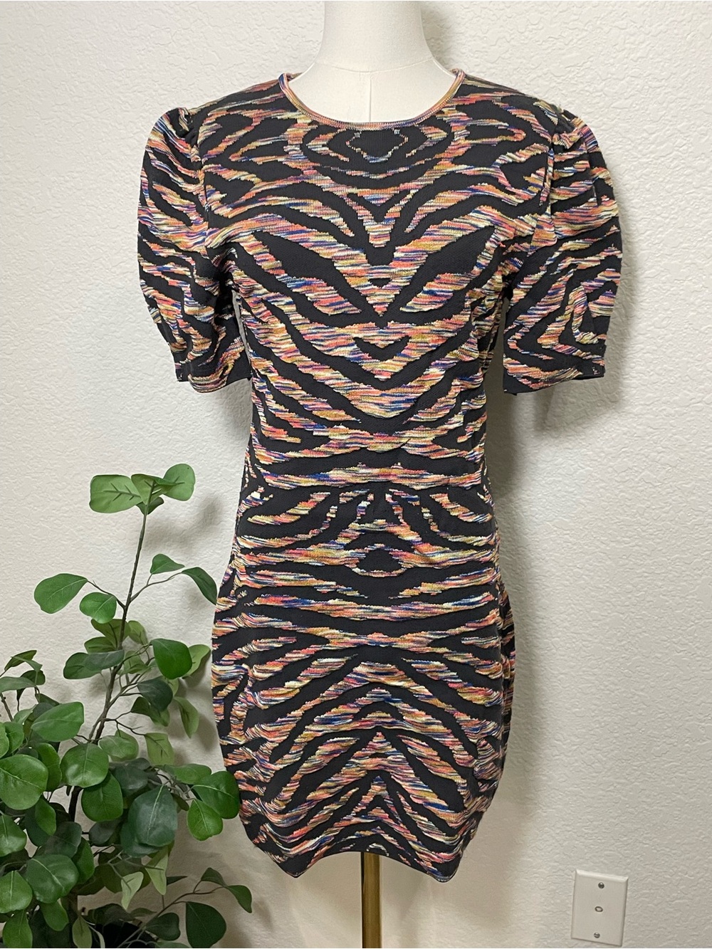 Free People Take Me Out Mini Dress Zebra Print Knit Bodycon Size M